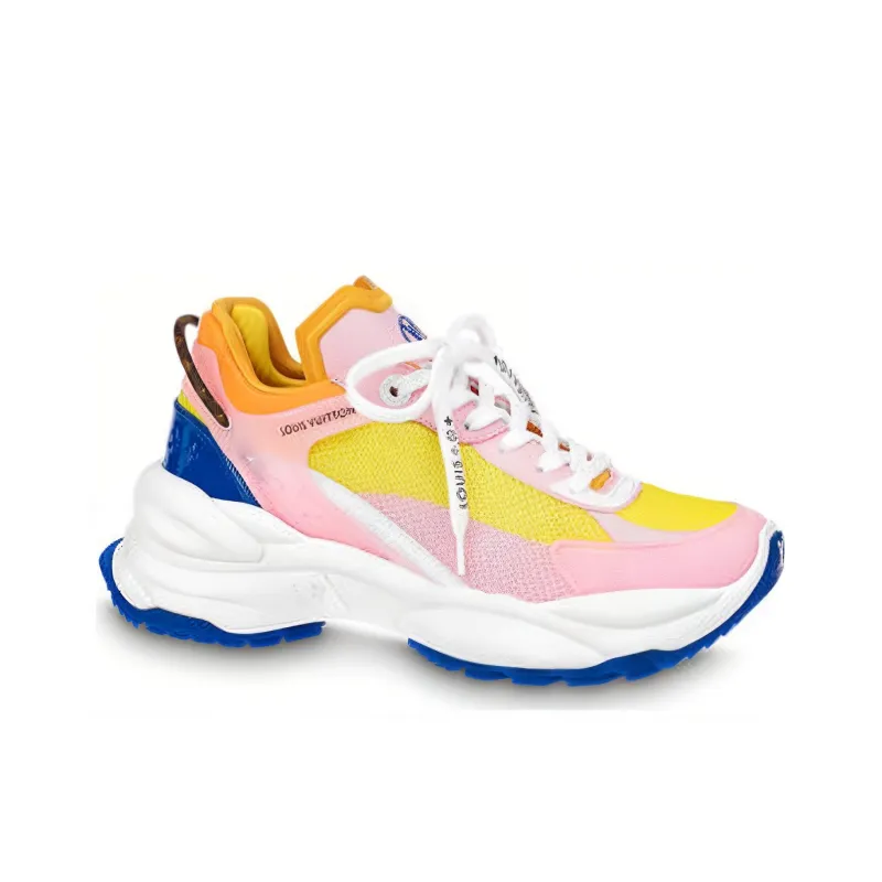 LOUIS VUITTON Run 55 Slip Resistant Low Top Sports Casual Shoes Women's Yellow Pink-1
