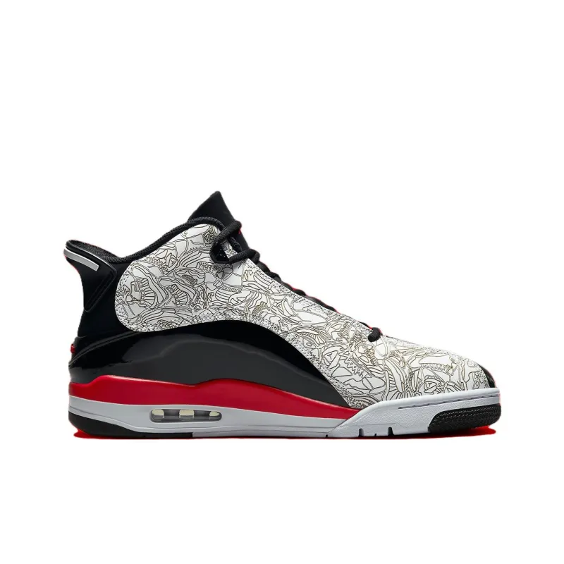 Jordan Dub Zero Cushioning Anti-Slip And Wear-Resistant Mid-Top Vintage Basketball Shoes Men's White Black Red-1