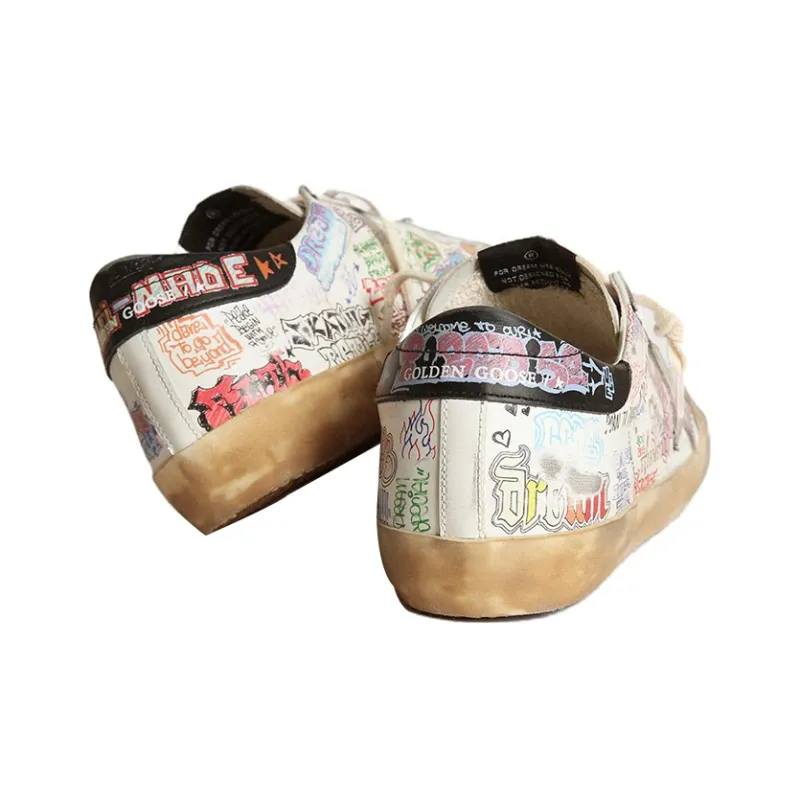 Golden Goose Super-Star Penstar Anti-Slip Wear-Resistant Low-Top Skateboard Shoes Women's White Vintage Version-3