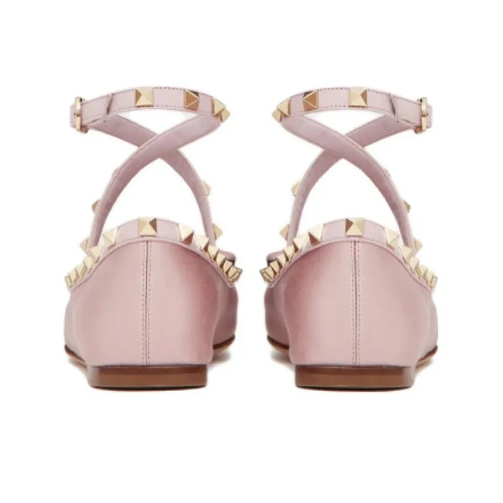 Valentino Garavani Rockstud Satin Ballerina Shoes-4