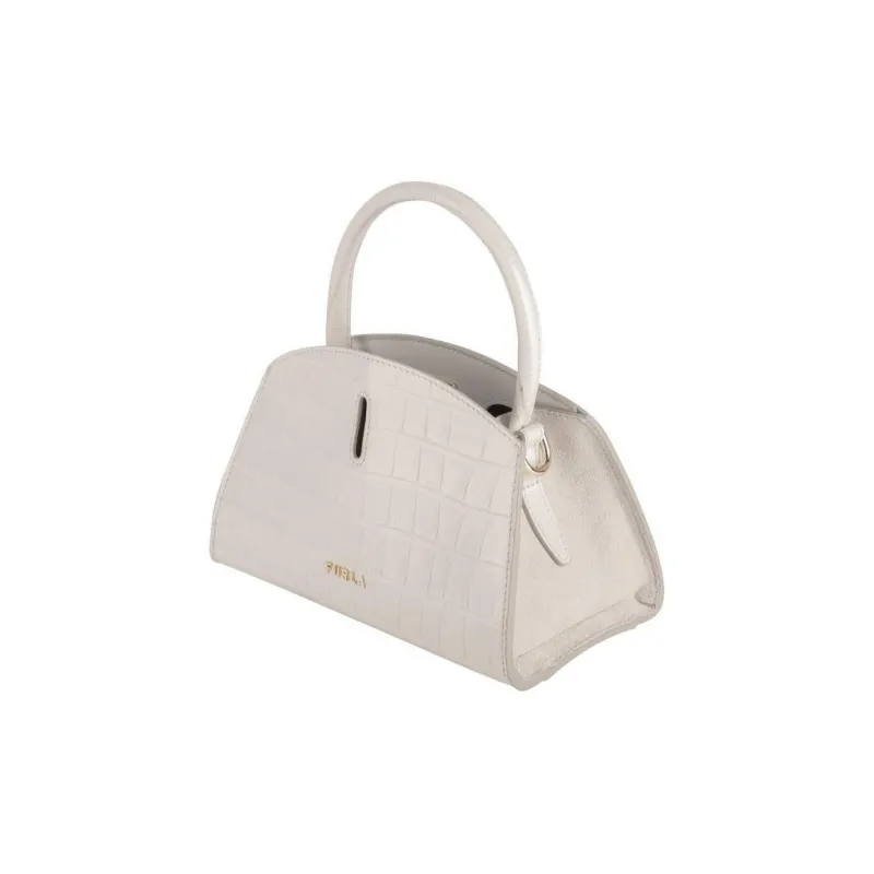 Furla Crocodile-Embossed Calfskin Portable Crossbody Bag Shoulder Bag Mini Women's White-1