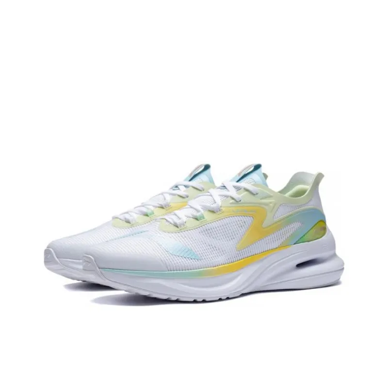LiNing Stamp Cloud Durable Breathable Low Top Running Shoes White Green-2