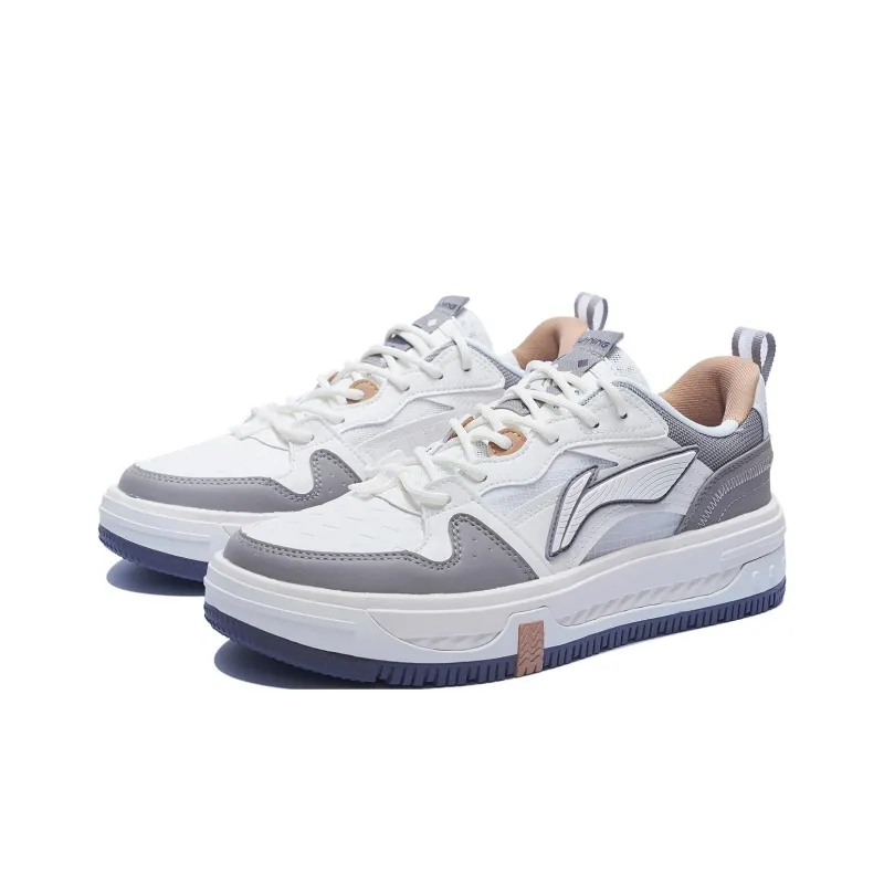 LiNing Slip Resistant Quick Dry Abrasion Resistant Height Increasing Low Top Skateboard Shoes Men's White Gray-2