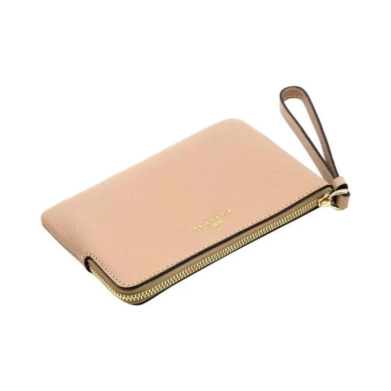 COACH Corner Zip Leather Wrist Bag, Coin Purse, Pochette, Clutch Women's Milk Tea-2