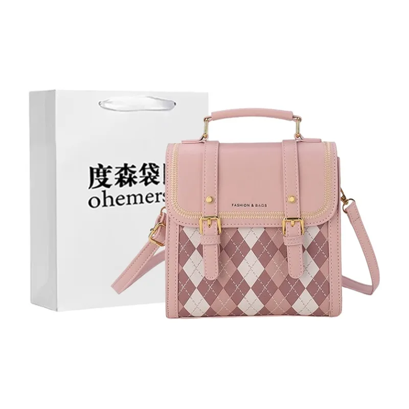 Dusen Kangaroo PU Backpack Small Backpack Shoulder Bag Crossbody Bag Handbag Medium Size Women's Ecru/Black/Pink/Coffee-16