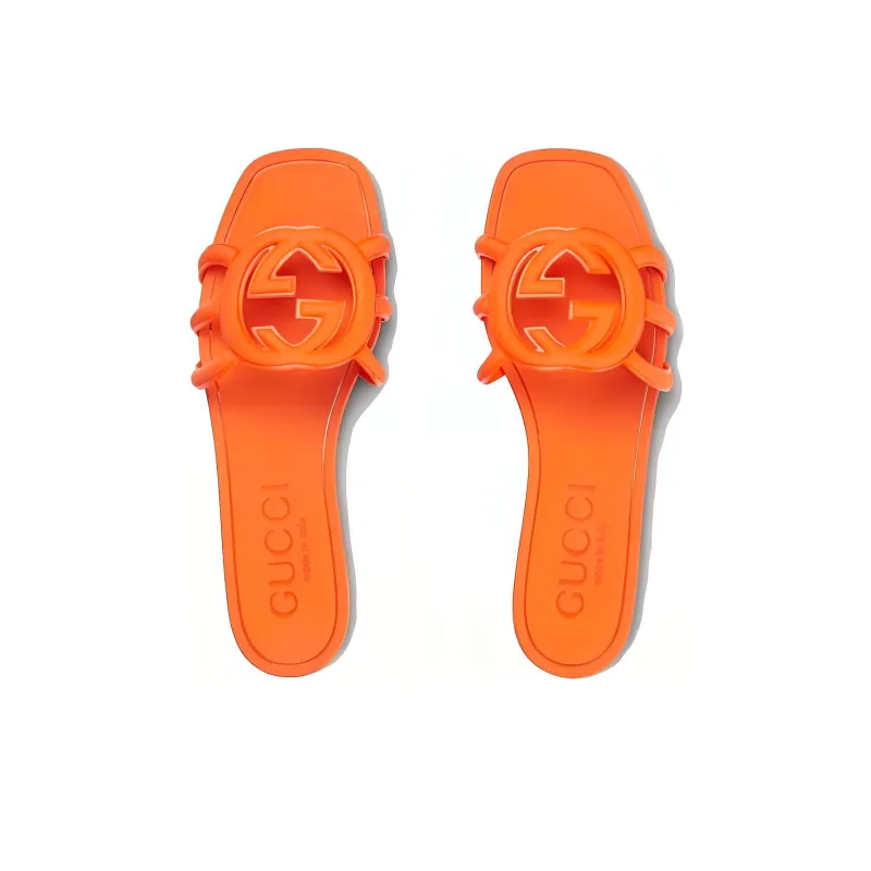 GUCCI Interlocking Collection Slide Slippers Women's Orange-3