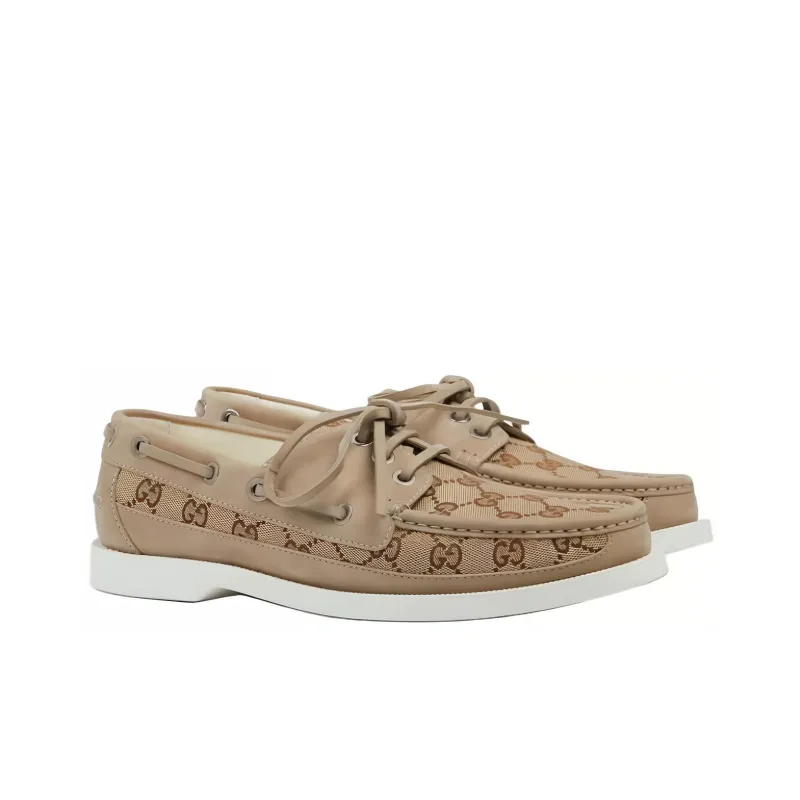 GUCCI Lace Up Loafer 'GG Canvas Beige Ebony'-2