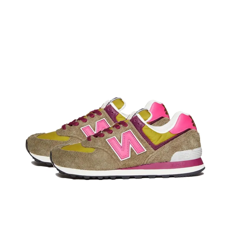 Stray Rats x New Balance NB 574 Slip-Resistant Low-Top Running Shoes Men's Green Pink-2