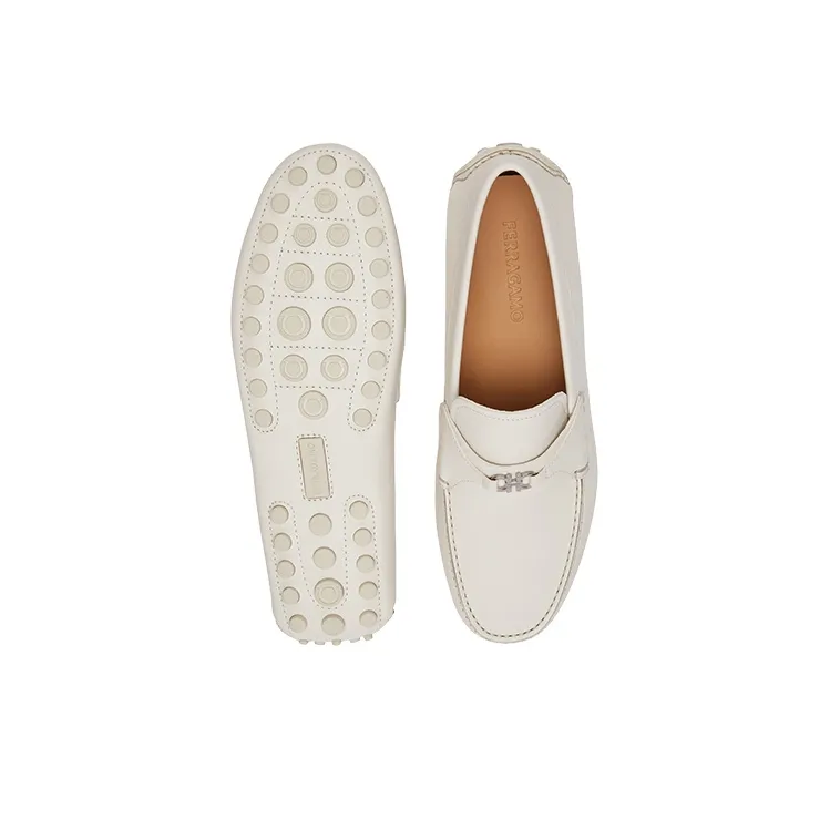 FERRAGAMO GANCINI Gommino Loafers Men's White-4