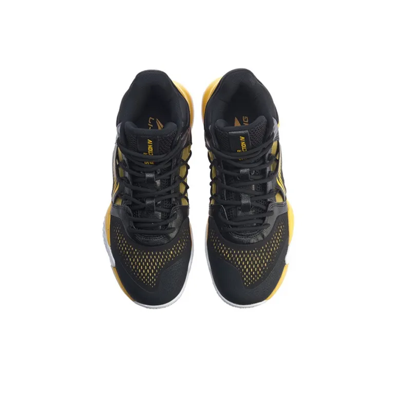 LiNing Stormy Wind Durable Breathable Mid Top Basketball Shoes Black Yellow-3
