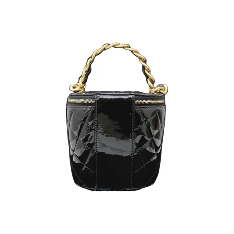 CHANEL Patent Leather Bucket Bag, Handbag, Shoulder Bag, Crossbody Bag Women's Black-3