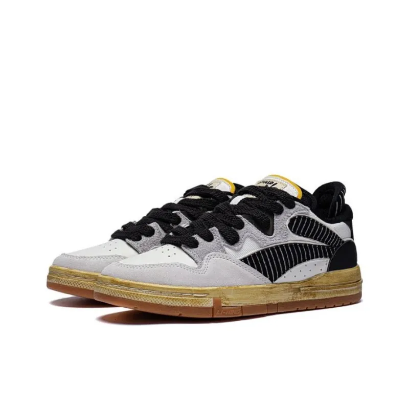 DISHINI x LiNing Wave Pro OSWALD Abrasion Resistant Breathable Low Top Skateboard Shoes Women's White Black-2