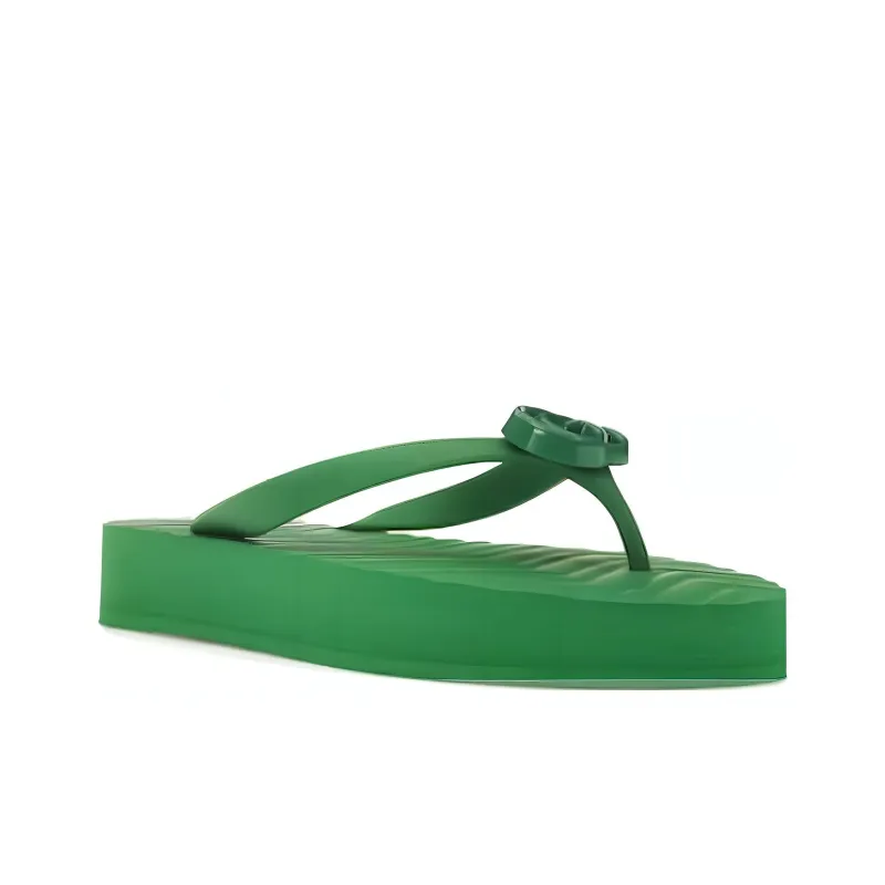GUCCI Chevron Thong Sandal Green Rubber Women's-2