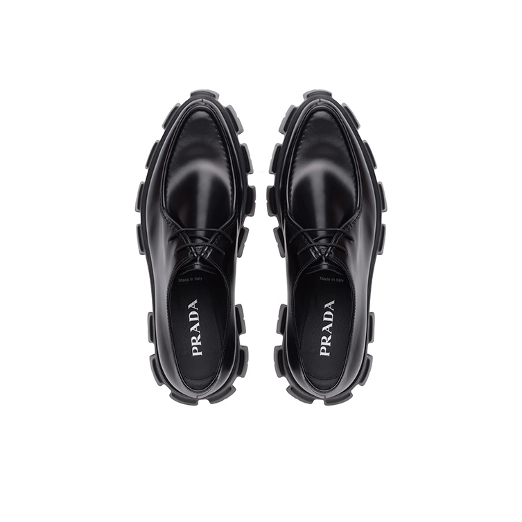 PRADA Monolith Brushed Leather Lace-Up Shoes Black - POIZON