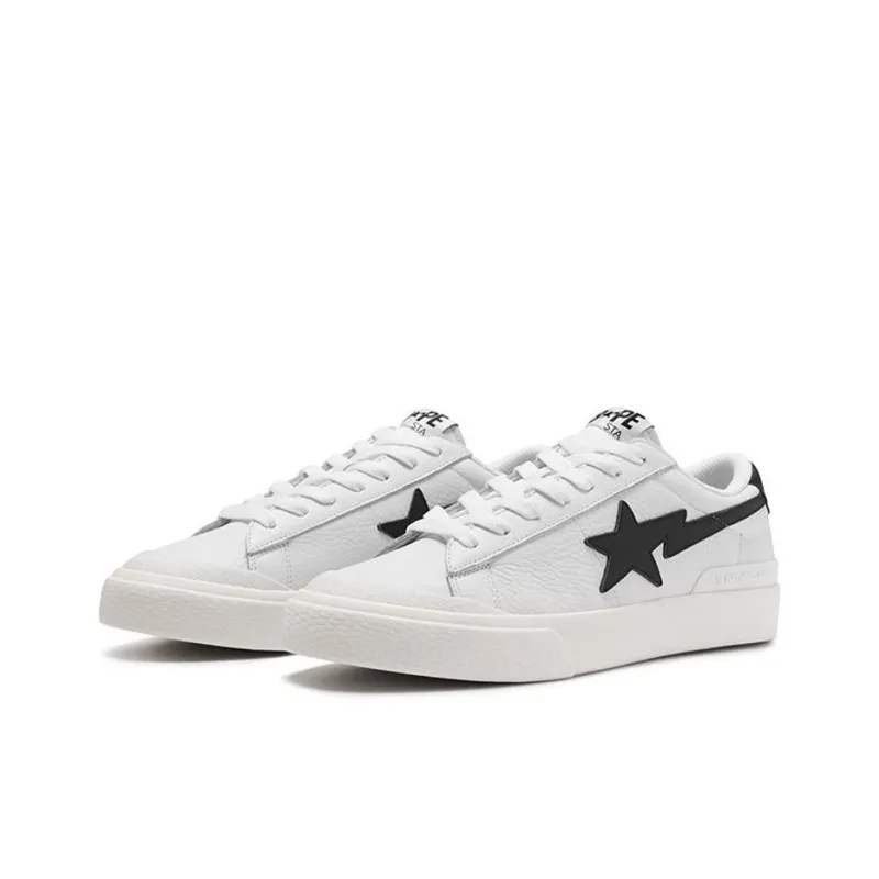 A BATHING APE MAD STA Good Sunday Low Top Stylish Skateboarding Shoes Unisex White Black-2