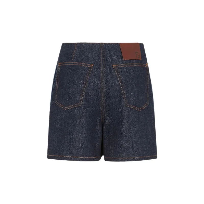 FENDI Denim Panelled Logo Patch Shorts-1