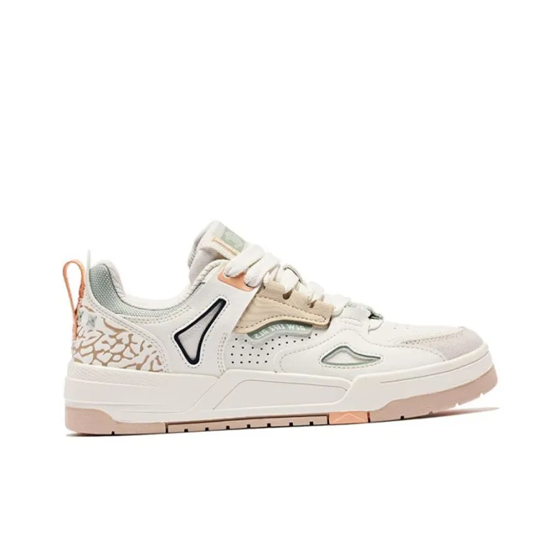 QIAODAN Inheritance 1.0 Durable Breathable Low Top Skateboard Shoes Women's Ivory Soft Orange-1