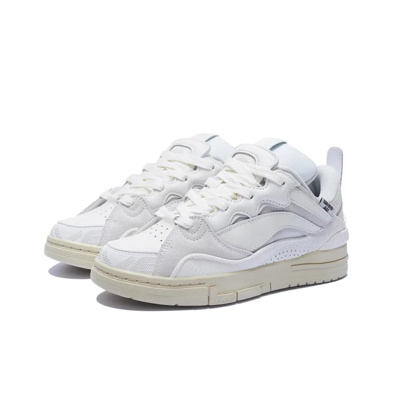 LiNing Wave Golden Anti Slip Wear Resistant Low Top Skateboard Shoes Women's White-2