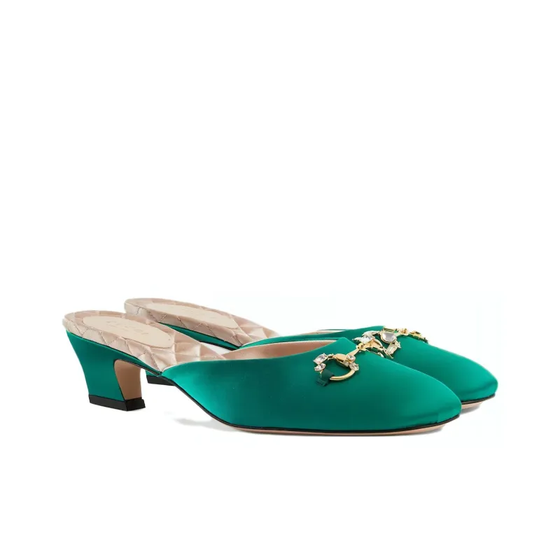 GUCCI Horsebit Closed Toe Slippers Women's Green-2