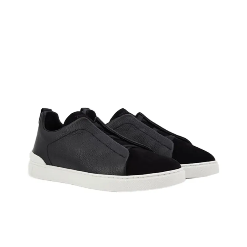 Zegna Triple Stitch Abrasion Resistant Low Top Skateboard Shoes Men's Black-2