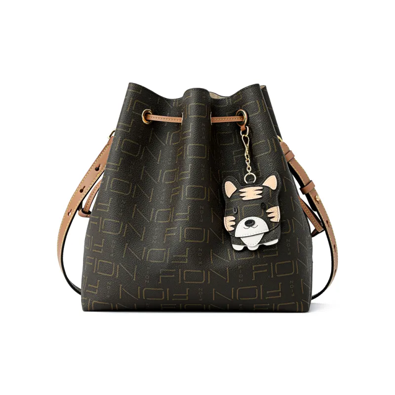 FION Coated Canvas Shoulder Bag Crossbody Bag Regular Women's Coffee/Tea-0