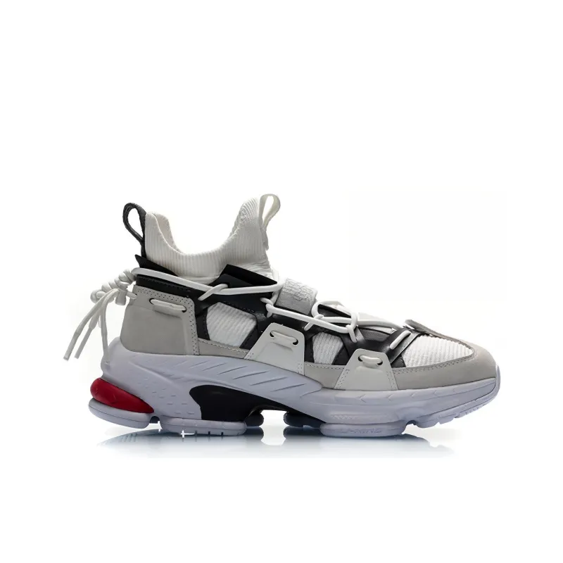 LiNing CF Non slip Lightweight Mid Top Casual Shoes Unisex Gray White-1