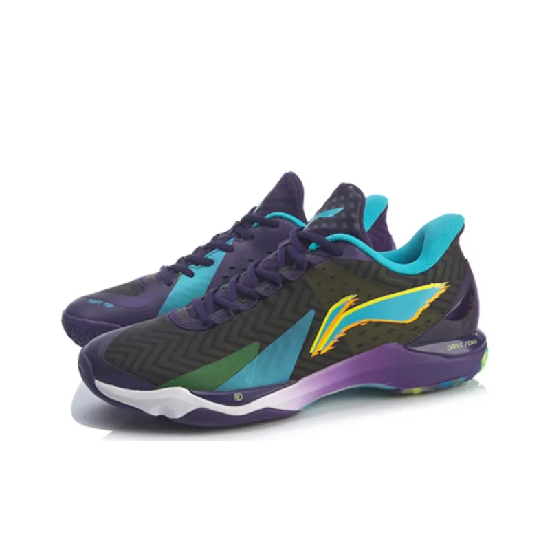 LiNing Raid 3 Generations Slip Resistant And Abrasion Resistant Support Low Top Badminton Shoes Men's Black Blue Purple-2