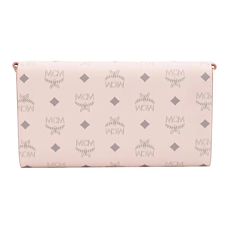 MCM Original Visetos Leather Wallet Crossbody Bag Shoulder Bag Women's Pink-2
