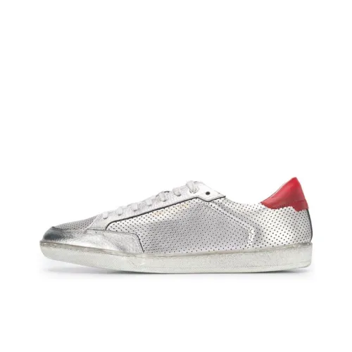 SAINT LAURENT Court Classic Skateboard Shoes Men Low-Top Silver/Red