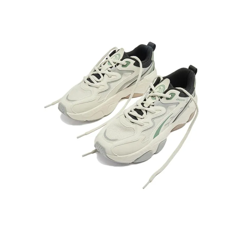 QIAODAN Cushioning Wear-Resistant Low-Top Casual Shoes Men's White Gray Green-2