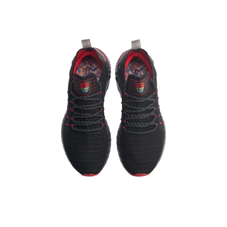 LiNing Cloud Six Generation Element Non slip Lightweight Low Top Running Shoes Men's Black Red-3