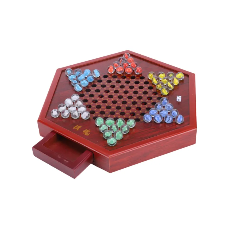 Imono Checkers Glass Beads Educational Marble Checkers Adults Premium Large Size Hexagonal Wooden Checkers Board Games-0