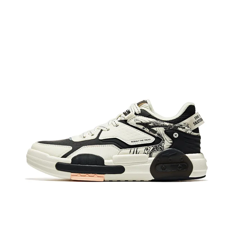 Erke Wu Long Series Cushioning Lightweight Low-Top Skateboard Shoes Women's White Black-0