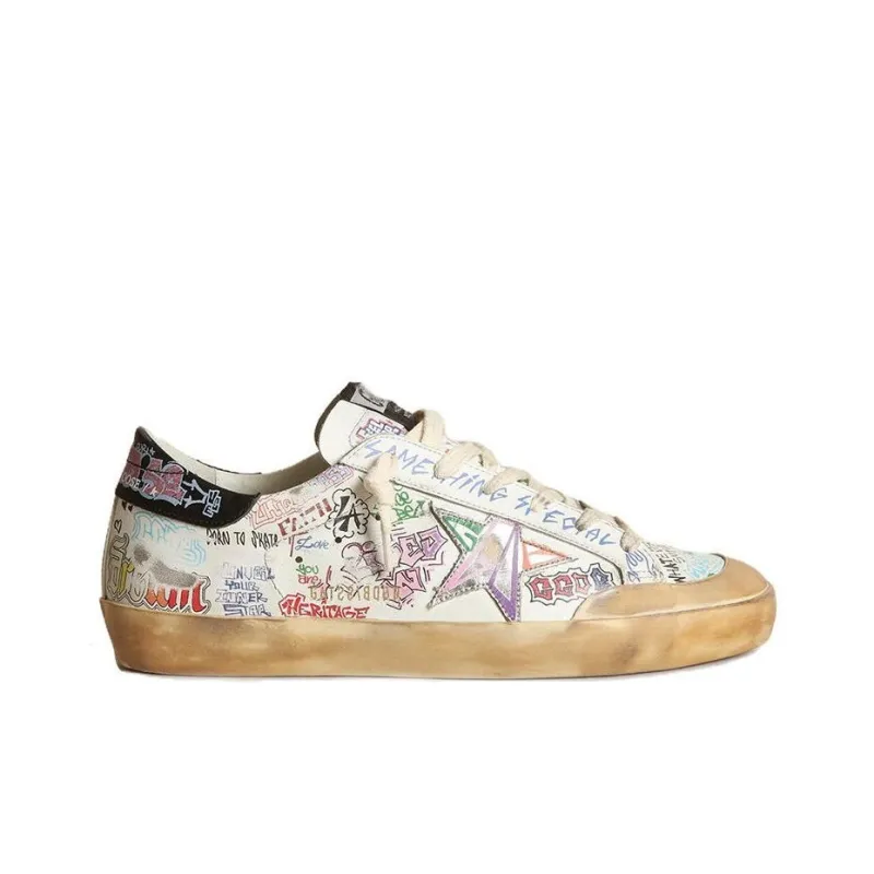 Golden Goose Super-Star Penstar Anti-Slip Wear-Resistant Low-Top Skateboard Shoes Women's White Vintage Version-1