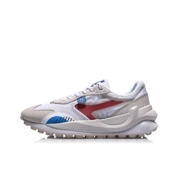 LiNing Cushioning Anti Slip Wear Resistant Breathable Lightweight Reflective Low Top Running Shoes Men's White Gray Red