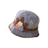 Yarn Pearl Flower Head Wool Beanie Gray