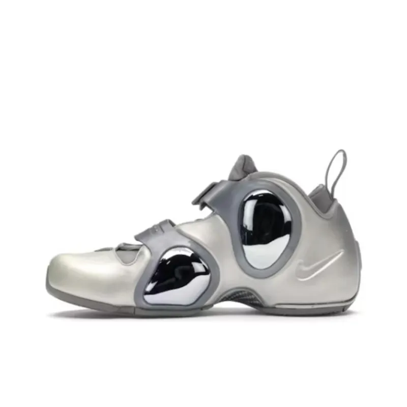 Nike Air Flightposite 3 Anti Slip Wear Resistant Mid Top Vintage Basketball Shoes Unisex Silver-1
