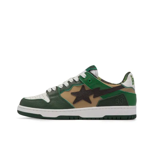 A BATHING APE SK8 Skateboard Shoes Men Low-Top White/Green