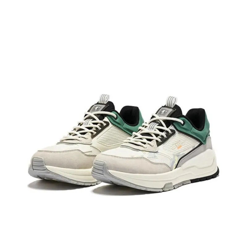 QIAODAN Vertical And Horizontal 3 Anti-Slip Wear-Resistant Low-Top Sports Casual Shoes Gray White Green-2