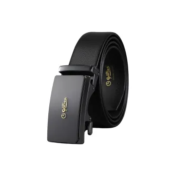 GOLDLION Matte Logo With Anti Fingerprint Feature, Automatic Buckle Top Grain Cow Leather Belts Men's Black