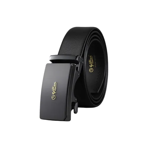 GOLDLION Matte Logo With Anti Fingerprint Feature, Automatic Buckle Top Grain Cow Leather Belts Men's Black