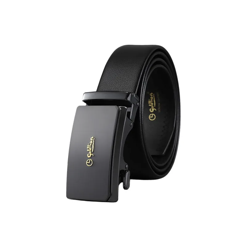GOLDLION Matte Logo With Anti Fingerprint Feature, Automatic Buckle Top Grain Cow Leather Belts Men's Black-0