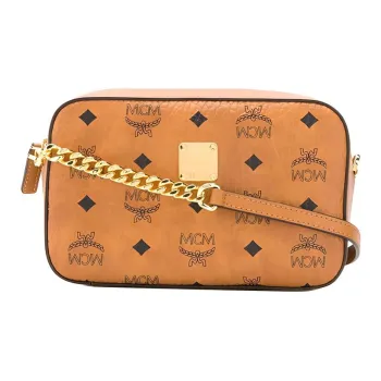 MCM Essential Visetos Origina Coated Canvas Camera Bag, Shoulder Bag, Crossbody Bag Women's Brown Cognac