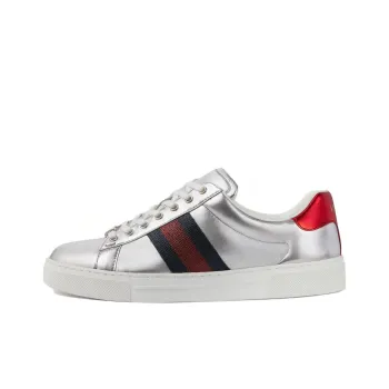 GUCCI ACE Low Top Skateboard Shoes Women's Silver