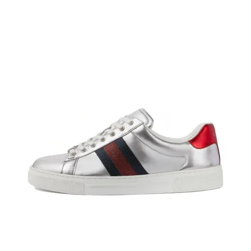 GUCCI ACE Low Top Skateboard Shoes Women's Silver