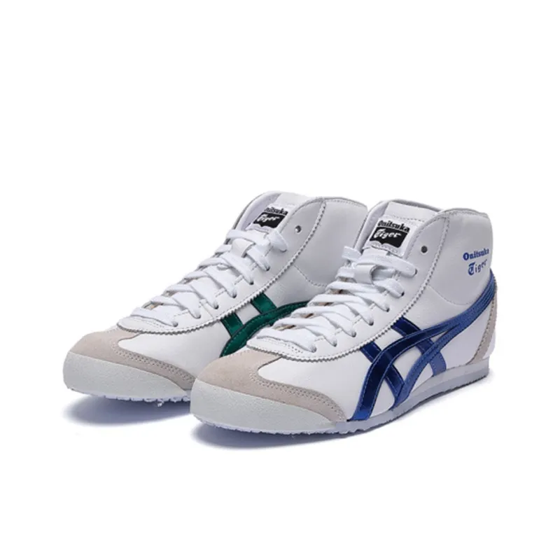 Onitsuka Tiger Mexico Mid Runner Wear resistant And Lightweight High Top Casual Running Shoes Unisex White Blue-2