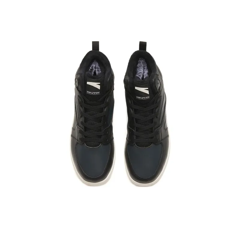 Anta Street Naughty Lightweight Wear-Resistant And Warm High-Top Skateboard Shoes Black Fleece-Lined-2