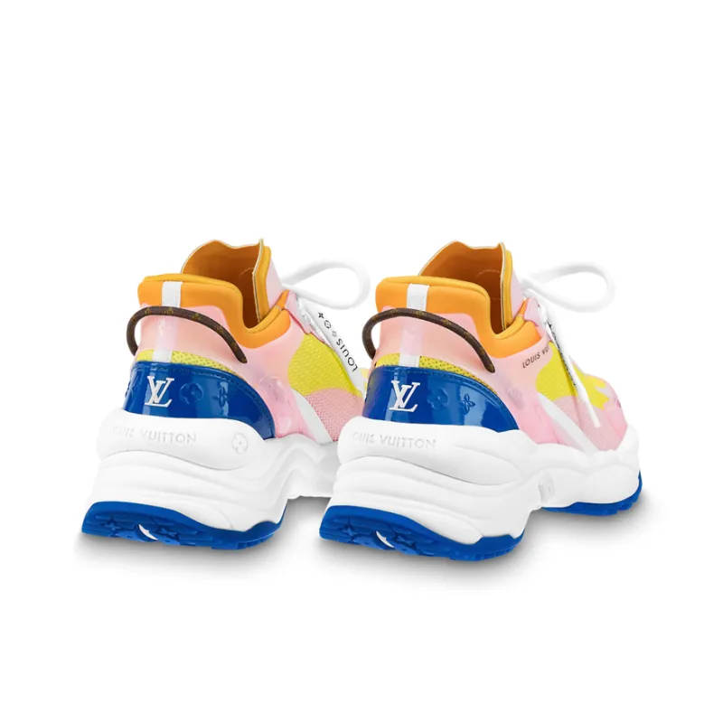 LOUIS VUITTON Run 55 Slip Resistant Low Top Sports Casual Shoes Women's Yellow Pink-3
