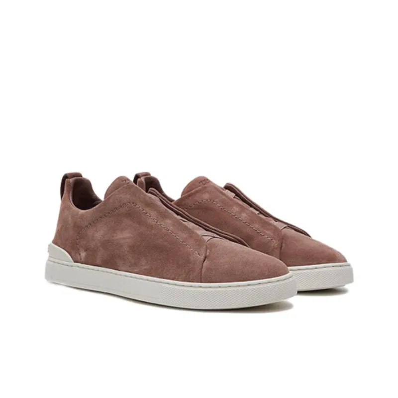 Zegna Triple Stitch Slip Resistant Low Top Skateboard Shoes Men's Gray Pink-1