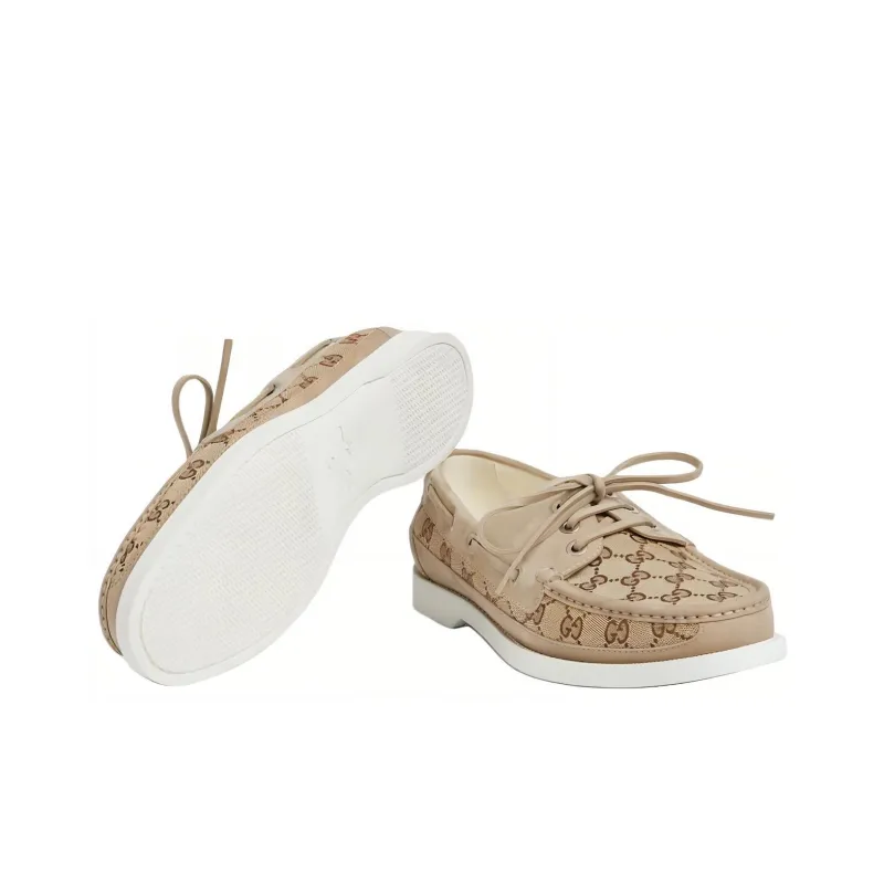 GUCCI Lace Up Loafer 'GG Canvas Beige Ebony'-5